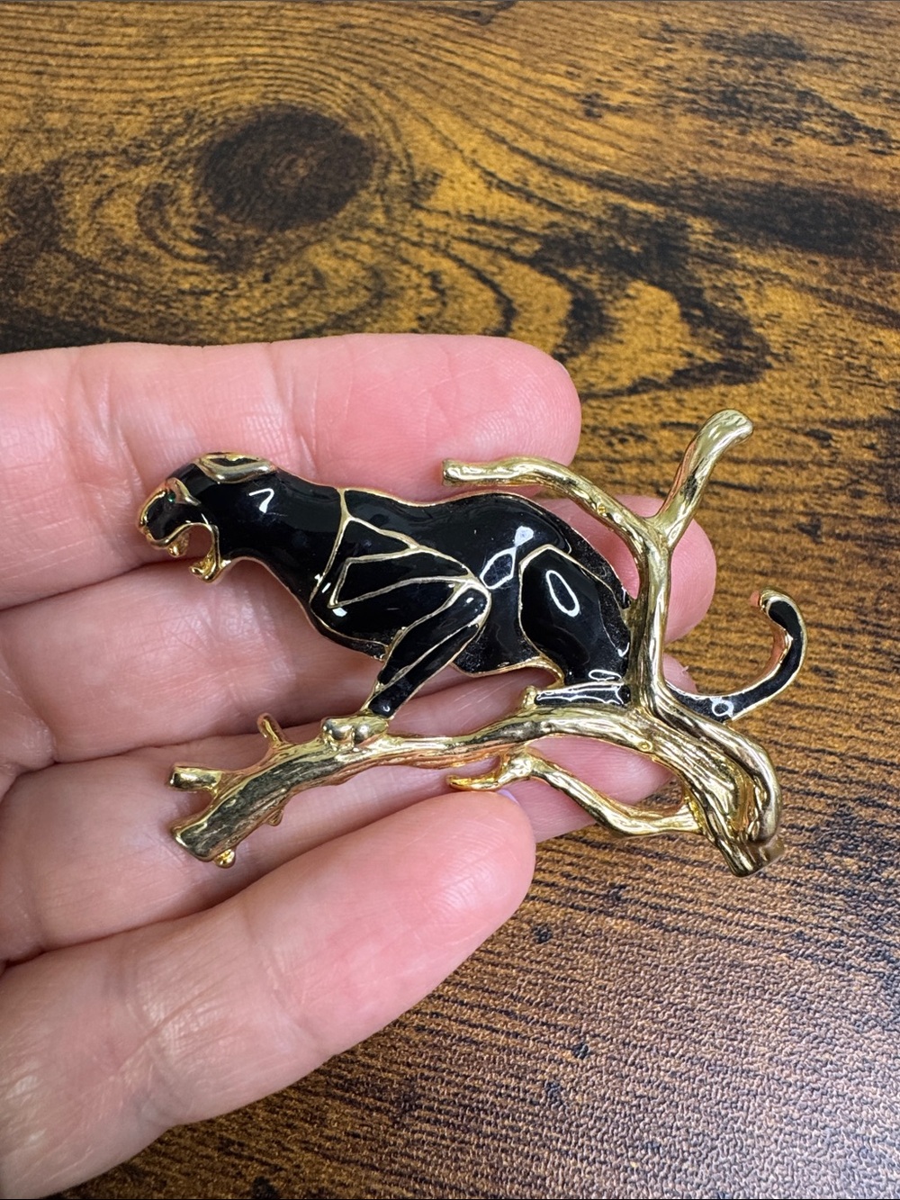 Vintage Black and Gold Panther Brooch